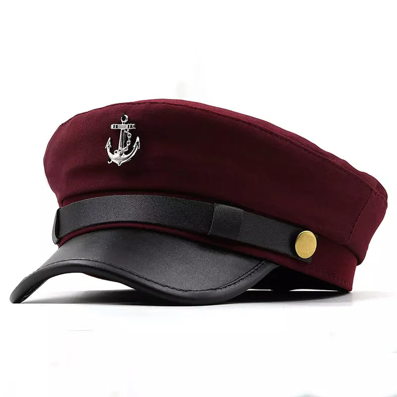 Anchor Cotton Sailor Cap – Classic Captain Hat with Leather Brim