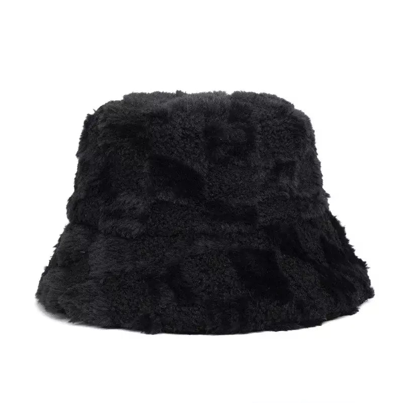 Vintage Plaid Fur Bucket Hat - Retro Plaid Fur Design With Classic Bucket Silhouette