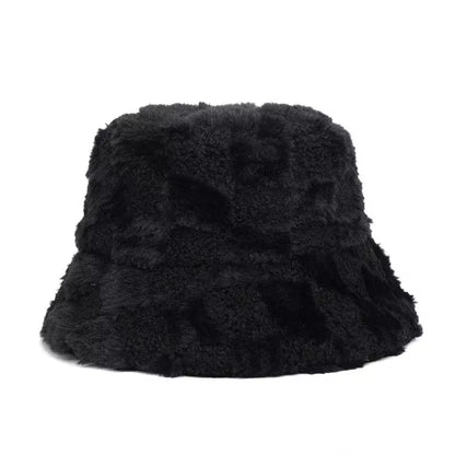 Vintage Plaid Fur Bucket Hat - Retro Plaid Fur Design With Classic Bucket Silhouette