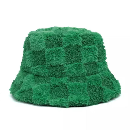 Vintage Plaid Fur Bucket Hat - Retro Plaid Fur Design With Classic Bucket Silhouette