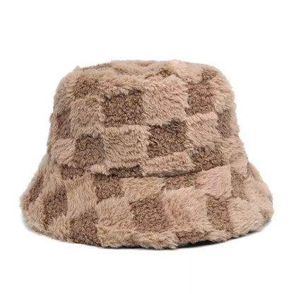 Vintage Plaid Fur Bucket Hat - Retro Plaid Fur Design With Classic Bucket Silhouette