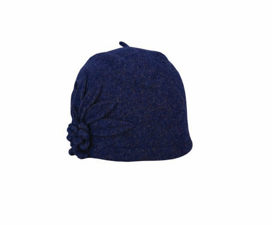 Clara Boiled Wool Pull-On Hat with Flower and Leaf Side Design
