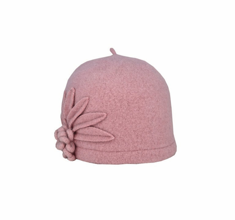 Clara Boiled Wool Pull-On Hat with Flower and Leaf Side Design