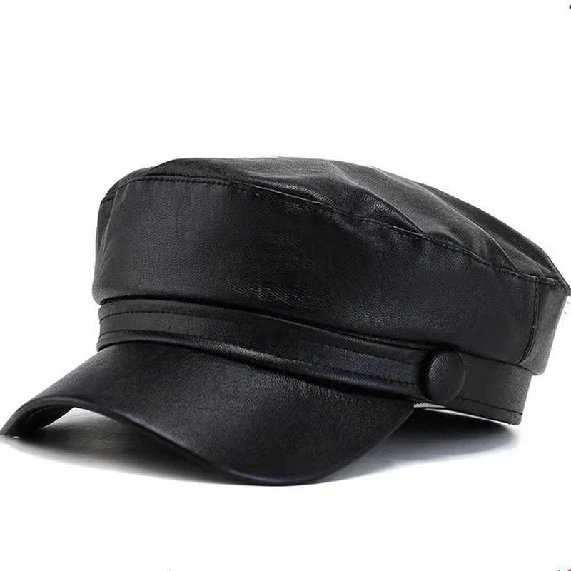 Waldman Leather Sailor Cap - Nautical Style With Vegan Leather For Classic Maritime Look