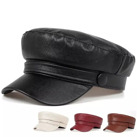 Waldman Leather Sailor Cap - Nautical Style With Vegan Leather For Classic Maritime Look