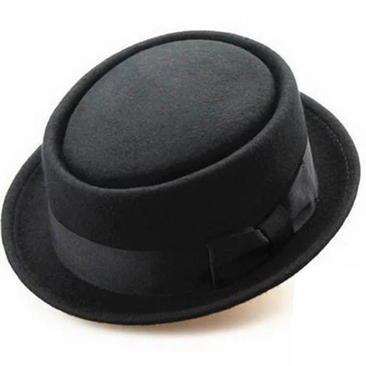Walter Black Wool Pork Pie Hat – Classic Flat Crown Short Brim Hat