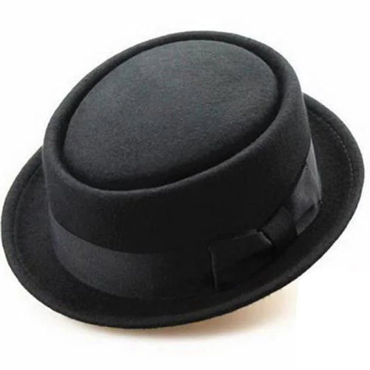 Walter Black Wool Pork Pie Hat – Classic Flat Crown Short Brim Hat