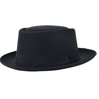 Walter Black Wool Pork Pie Hat – Classic Flat Crown Short Brim Hat