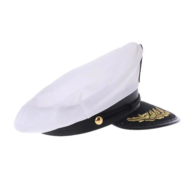 White Captain's Classic Sailor Cap - Nautical Linen And Vegan Leather Cap Look Classic