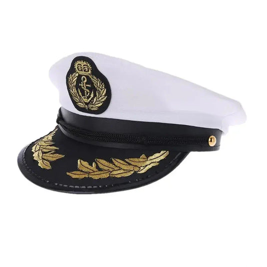White Captain's Classic Sailor Cap - Nautical Linen And Vegan Leather Cap Look Classic