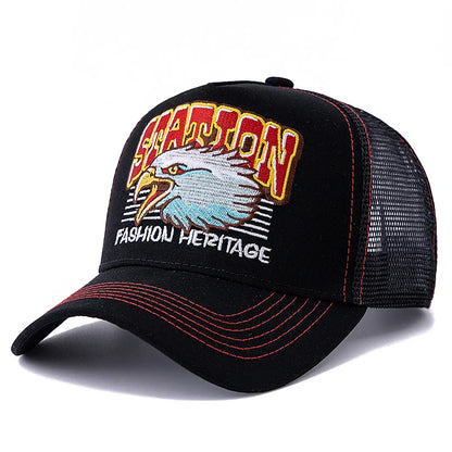 Wild Eagle Station Trucker Cap - Breathable Cotton And Mesh Casual Hat For All Day Comfort