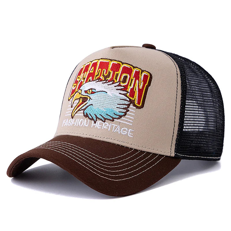Wild Eagle Station Trucker Cap - Breathable Cotton And Mesh Casual Hat For All Day Comfort