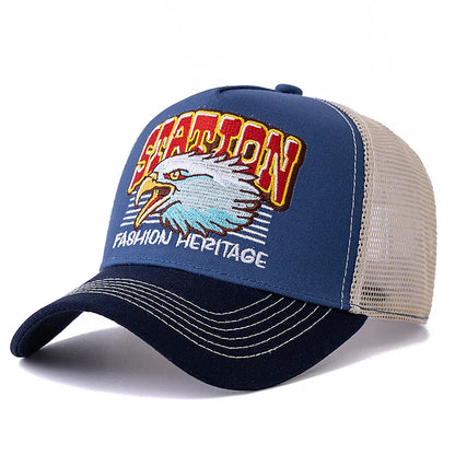 Wild Eagle Station Trucker Cap - Breathable Cotton And Mesh Casual Hat For All Day Comfort