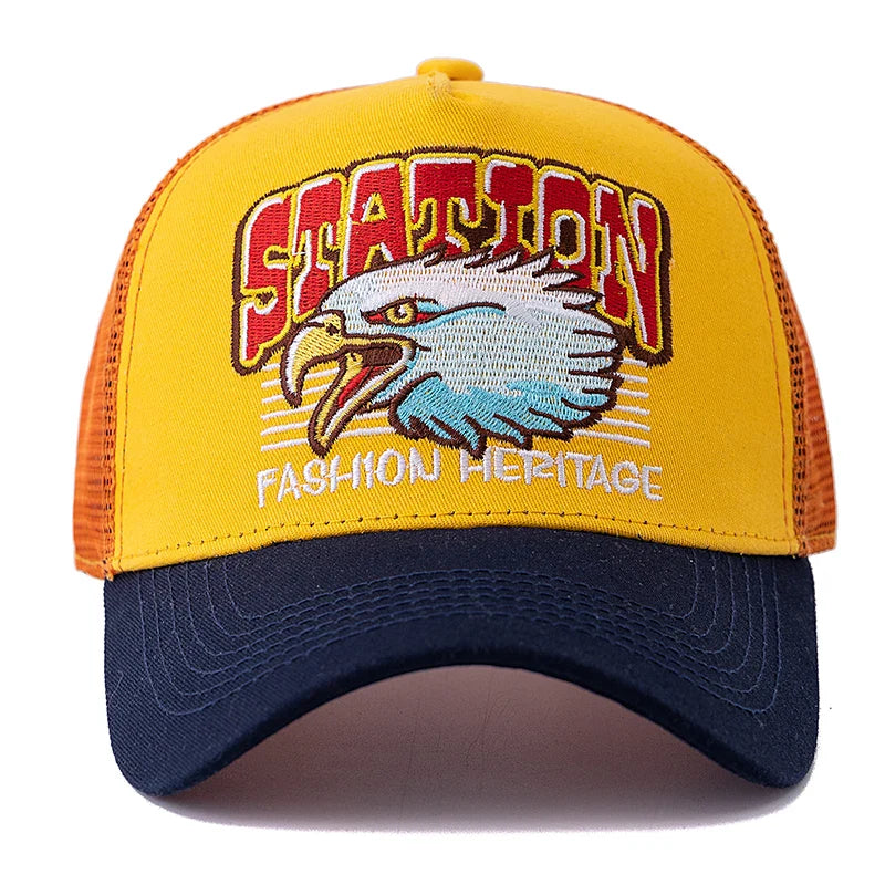 Wild Eagle Station Trucker Cap - Breathable Cotton And Mesh Casual Hat For All Day Comfort