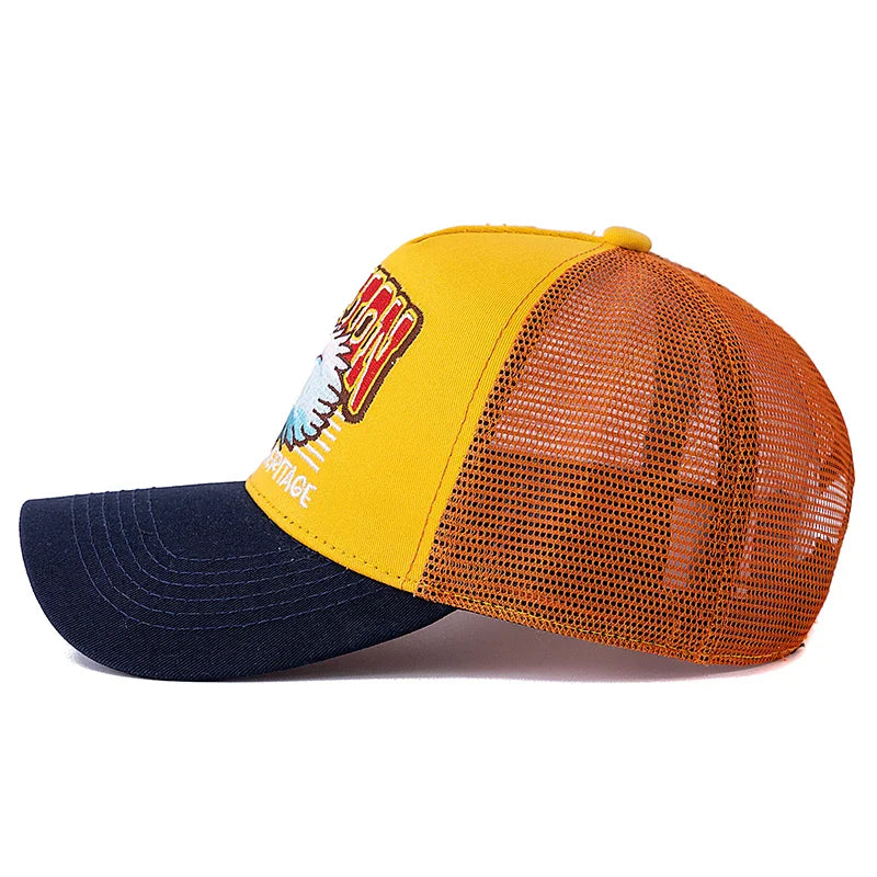 Wild Eagle Station Trucker Cap - Breathable Cotton And Mesh Casual Hat For All Day Comfort