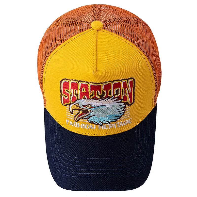 Wild Eagle Station Trucker Cap - Breathable Cotton And Mesh Casual Hat For All Day Comfort