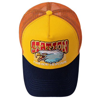 Wild Eagle Station Trucker Cap - Breathable Cotton And Mesh Casual Hat For All Day Comfort