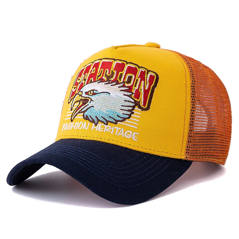 Wild Eagle Station Trucker Cap - Breathable Cotton And Mesh Casual Hat For All Day Comfort