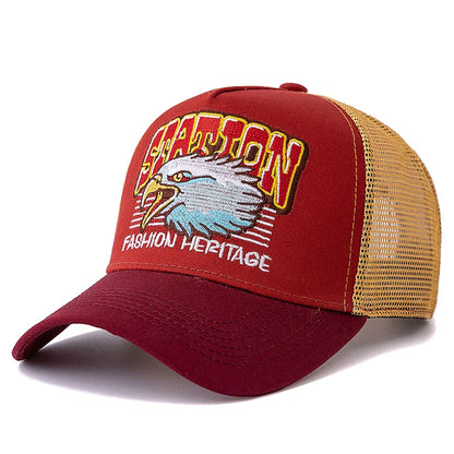 Wild Eagle Station Trucker Cap - Breathable Cotton And Mesh Casual Hat For All Day Comfort