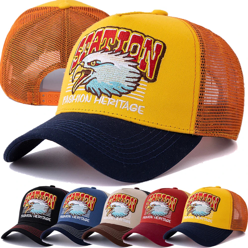 Wild Eagle Station Trucker Cap - Breathable Cotton And Mesh Casual Hat For All Day Comfort