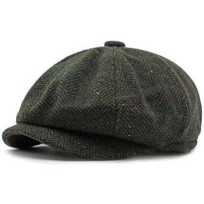 William Flecked Herringbone Newsboy Cap - Textured Pattern For Smart Casual Style