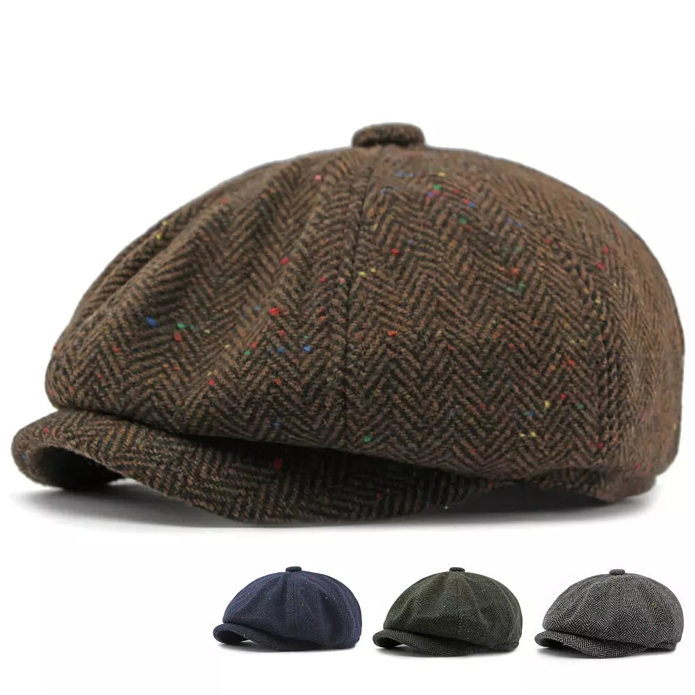 William Flecked Herringbone Newsboy Cap - Textured Pattern For Smart Casual Style