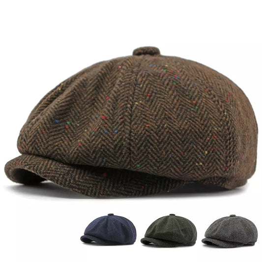 William Flecked Herringbone Newsboy Cap - Textured Pattern For Smart Casual Style