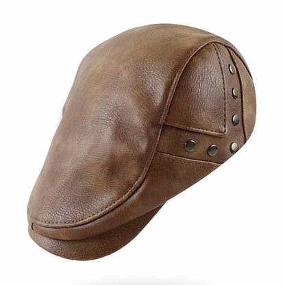 William Leather Duckbill Flat Cap - Timeless Leather Cap With Classic Duckbill Silhouette