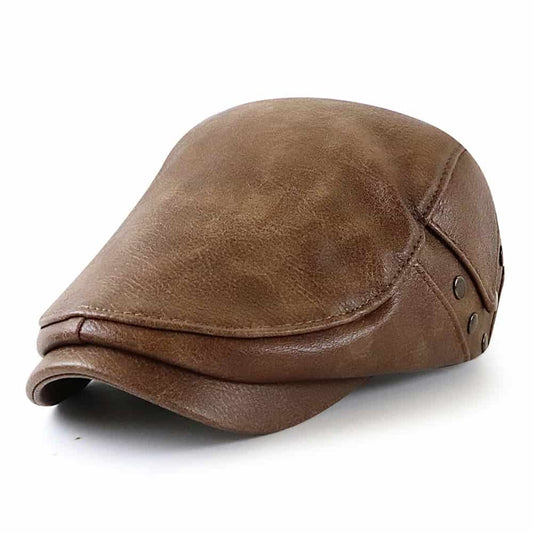 William Leather Duckbill Flat Cap - Timeless Leather Cap With Classic Duckbill Silhouette