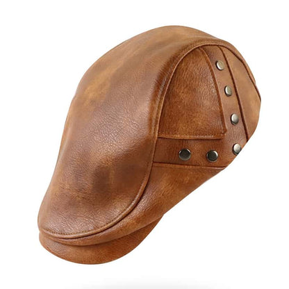 William Leather Duckbill Flat Cap - Timeless Leather Cap With Classic Duckbill Silhouette