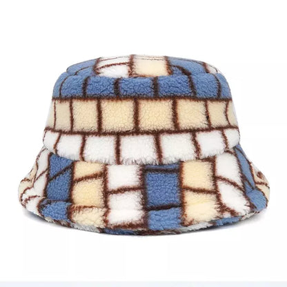 Winter Plaid Fur Bucket Hat - Cozy Winter Look With A Casual Silhouette For Casual Outings