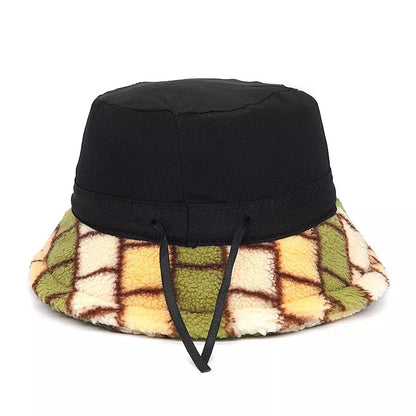 Winter Plaid Fur Bucket Hat - Cozy Winter Look With A Casual Silhouette For Casual Outings
