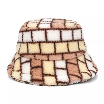 Winter Plaid Fur Bucket Hat - Cozy Winter Look With A Casual Silhouette For Casual Outings