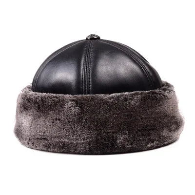 Winter Russian Fur Genuine Leather Docker Cap - Warm Leather Docker Cap With Winter Style