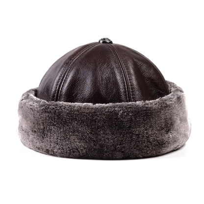 Winter Russian Fur Genuine Leather Docker Cap - Warm Leather Docker Cap With Winter Style
