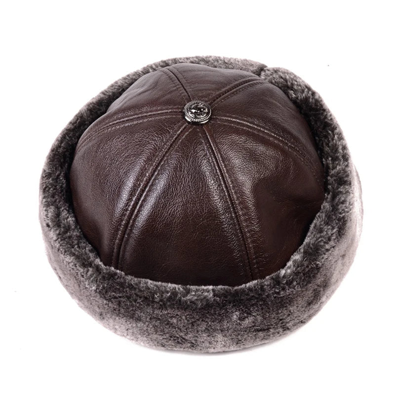 Winter Russian Fur Genuine Leather Docker Cap - Warm Leather Docker Cap With Winter Style