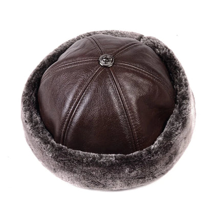 Winter Russian Fur Genuine Leather Docker Cap - Warm Leather Docker Cap With Winter Style