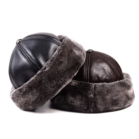 Winter Russian Fur Genuine Leather Docker Cap - Warm Leather Docker Cap With Winter Style