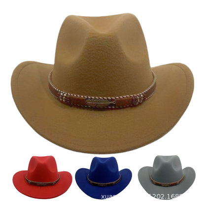 Curling Cowboy Hat Men's And Women's Leaf Belt Fur Felt Hat - Urban Caps 