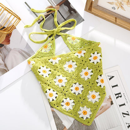 Girl Checker Crochet Triangle Scarf Headband Knitted Flower - Urban Caps 