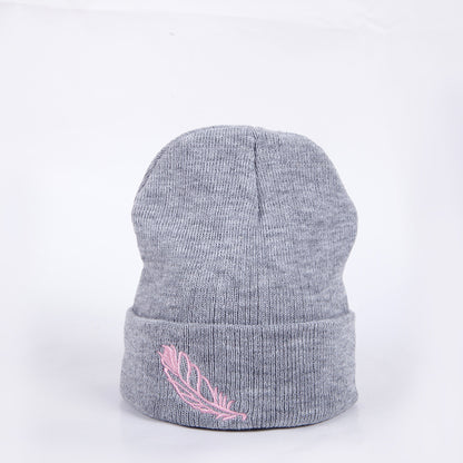 Men's And Women's Versatile Embroidered Feather Knit Hat - Urban Caps 