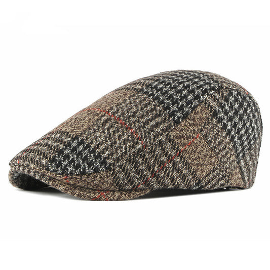 Men’s Winter Wool Blend Plaid Beret – Korean Style Peaked Cap - Urban Caps 