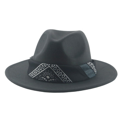 Paisley Ribbon Wide Brim Woolen Top Hat Felt Cowboy Hat - Urban Caps 