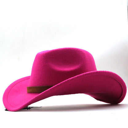 Casual Retro Belt Autumn And Winter Men's And Women's Woolen Western Cowboy Hat - Urban Caps 