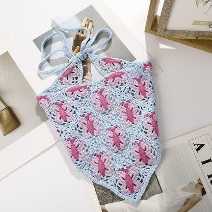 Girl Checker Crochet Triangle Scarf Headband Knitted Flower - Urban Caps 