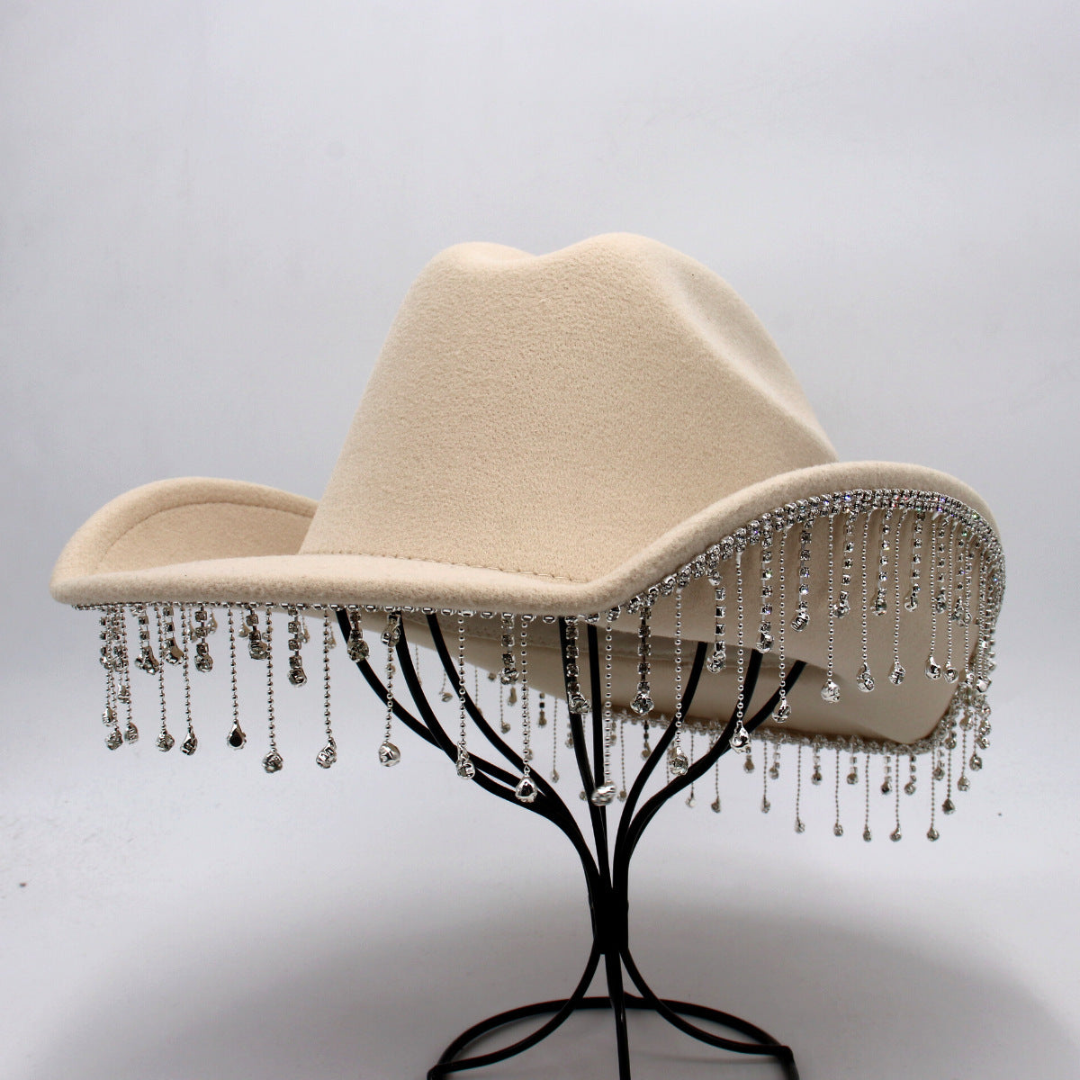 Warped Top Hat With Diamond Tassel Western Cowboy Hat - Urban Caps 