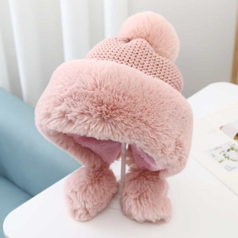 Women's Warm And Velvet Ear Protection Knitted Cold-proof Woolen Cute Princess Hat - Urban Caps 