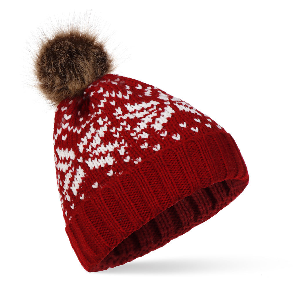 New Big Snowflake Christmas Woolen Hat Warm Hood Knitted Hat - Urban Caps 