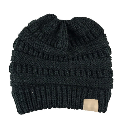 Cable Knit Fuzzy Lined High Bun Beanie - Urban Caps 