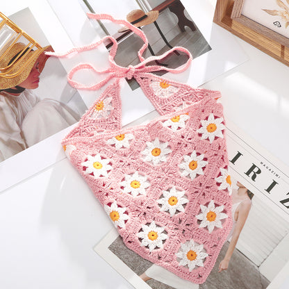 Girl Checker Crochet Triangle Scarf Headband Knitted Flower - Urban Caps 